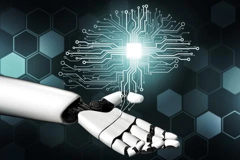 Futuristic robot artificial intelligence concept. 3D illustration. Stock Illustration