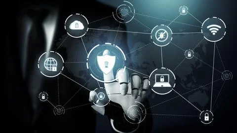 Futuristic robot artificial intelligence concept. 3D illustration. Stock Illustration