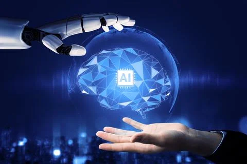 Futuristic robot artificial intelligence concept. 3D illustration. 库存插图