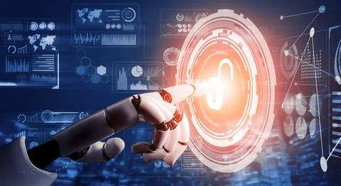 Futuristic robot artificial intelligence concept. 3D illustration. Stock Illustration