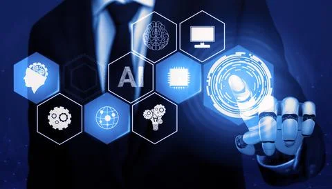 Futuristic robot artificial intelligence concept. 3D illustration. Stock Illustration