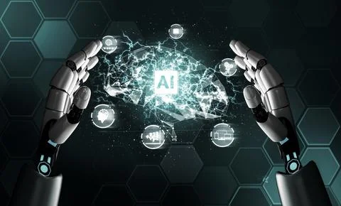 Futuristic robot artificial intelligence concept. 3D illustration. 스톡 일러스트