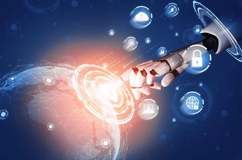 Futuristic robot artificial intelligence concept. 3D illustration. Illustrazione stock