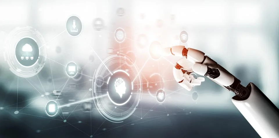 Futuristic robot artificial intelligence concept. 3D illustration. 스톡 일러스트