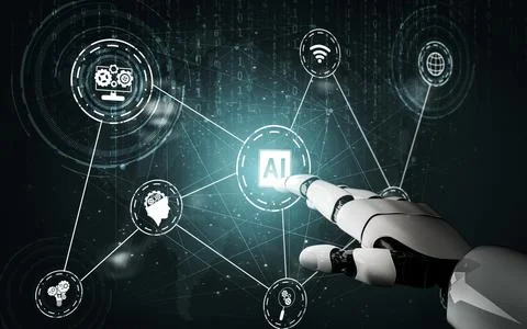 Futuristic robot artificial intelligence concept. 3D illustration. 스톡 일러스트