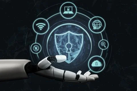 Futuristic robot artificial intelligence concept. 3D illustration. Stock Illustration