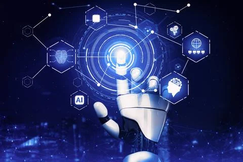 Futuristic robot artificial intelligence concept. 3D illustration. 스톡 일러스트