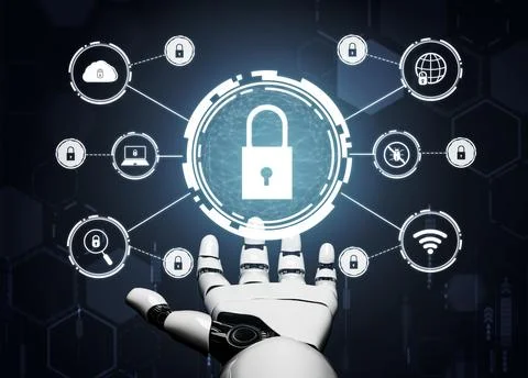 Futuristic robot artificial intelligence concept. 3D illustration. Illustrazione stock