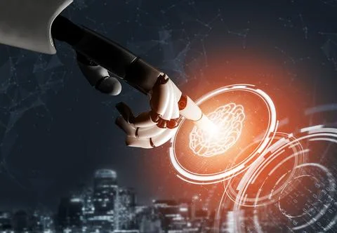 Futuristic robot artificial intelligence concept. 3D illustration. Illustrazione stock