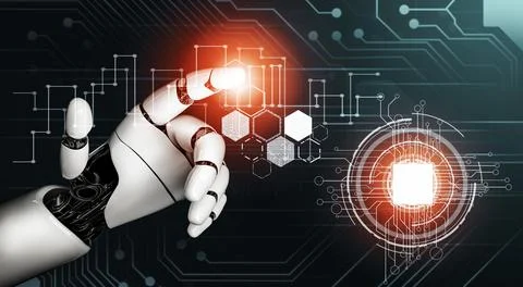 Futuristic robot artificial intelligence concept. 3D illustration. Illustrazione stock