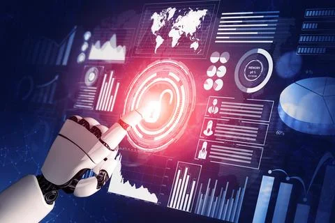 Futuristic robot artificial intelligence concept. 3D illustration. Stock Illustration