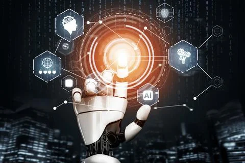 Futuristic robot artificial intelligence concept. 3D illustration. Stock Illustration