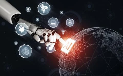 Futuristic robot artificial intelligence concept. 3D illustration. Stock Illustration