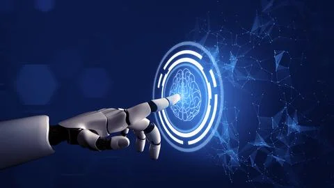 Futuristic robot artificial intelligence concept. 3D illustration. Stock Illustration