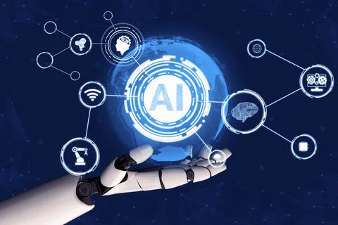 Futuristic robot artificial intelligence concept. 3D illustration. Stock Illustration