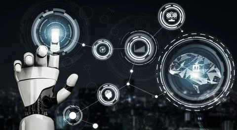 Futuristic robot artificial intelligence concept. 3D illustration. イラスト素材