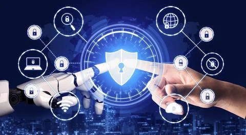 Futuristic robot artificial intelligence concept. 3D illustration. Illustrazione stock