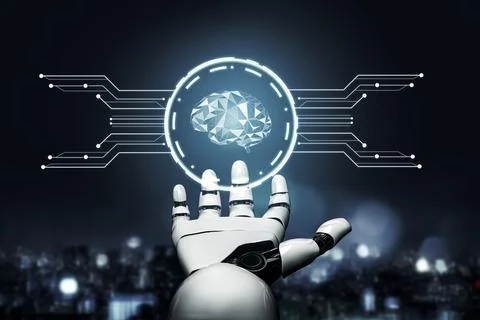 Futuristic robot artificial intelligence concept. 3D illustration. Stock Illustration