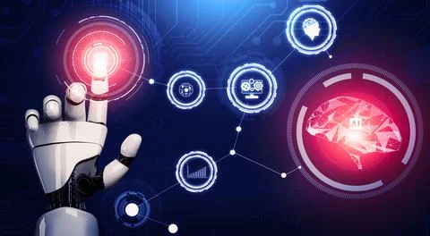 Futuristic robot artificial intelligence concept. 3D illustration. Stock Illustration