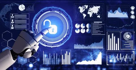 Futuristic robot artificial intelligence concept. 3D illustration. Illustrazione stock