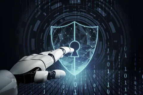 Futuristic robot artificial intelligence concept. 3D illustration. Illustrazione stock