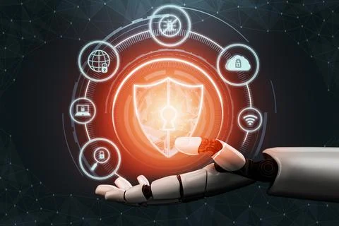 Futuristic robot artificial intelligence concept. 3D illustration. Illustrazione stock