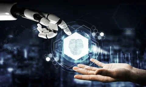 Futuristic robot artificial intelligence concept. 3D illustration. イラスト素材