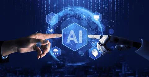 Futuristic robot artificial intelligence concept. 3D illustration. Stock Illustration