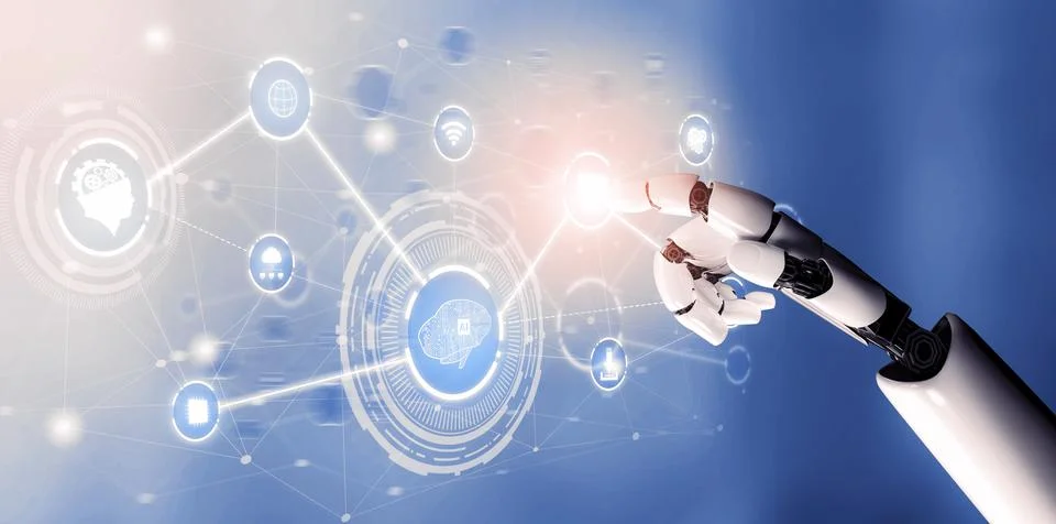 Futuristic robot artificial intelligence concept. 3D illustration. Stock Illustration