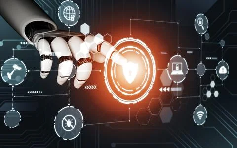 Futuristic robot artificial intelligence concept. 3D illustration. Illustrazione stock