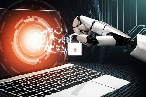 Futuristic robot artificial intelligence concept. 3D illustration. Illustrazione stock