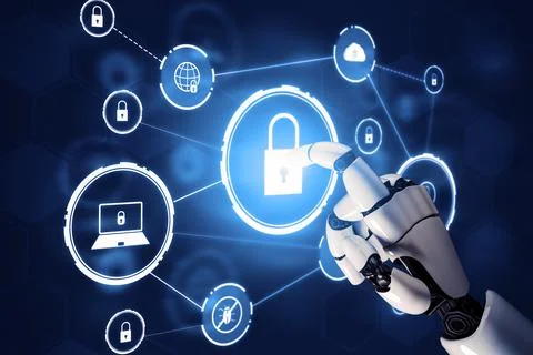 Futuristic robot artificial intelligence concept. 3D illustration. Illustrazione stock