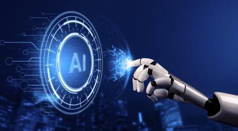 Futuristic robot artificial intelligence concept. 3D illustration. Stock Illustration