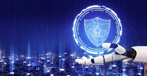 Futuristic robot artificial intelligence concept. 3D illustration. Illustrazione stock