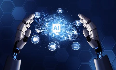 Futuristic robot artificial intelligence concept. 3D illustration. Stock Illustration