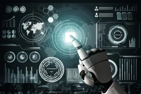 Futuristic robot artificial intelligence concept. 3D illustration. Illustrazione stock