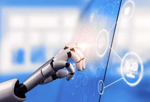 Futuristic robot artificial intelligence concept. 3D illustration. Illustrazione stock