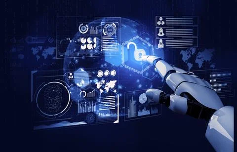 Futuristic robot artificial intelligence concept. 3D illustration. Stock Illustration