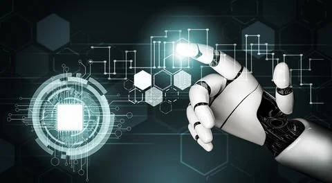 Futuristic robot artificial intelligence concept. 3D illustration. Stock Illustration