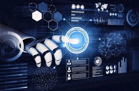 Futuristic robot artificial intelligence concept. 3D illustration. Stock Illustration