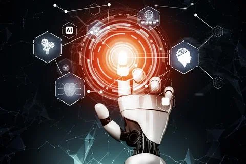 Futuristic robot artificial intelligence concept. 3D illustration. 스톡 일러스트