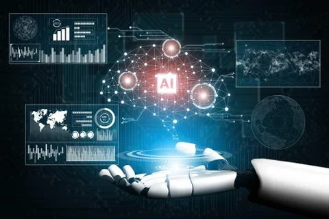 Futuristic robot artificial intelligence concept. Stock Photos