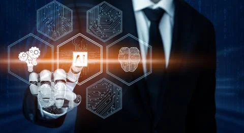 Futuristic robot artificial intelligence concept. 스톡 사진