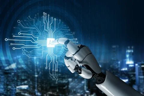 Futuristic robot artificial intelligence concept. Stock Photos