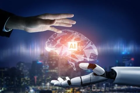 Futuristic robot artificial intelligence concept. 스톡 사진