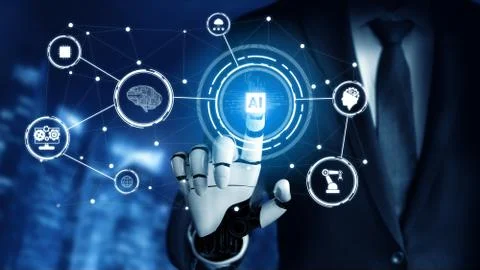 Futuristic robot artificial intelligence concept. 스톡 사진