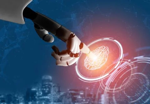 Futuristic robot artificial intelligence concept. 스톡 사진