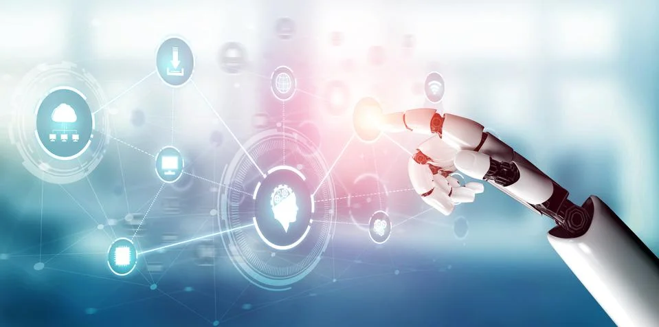 Futuristic robot artificial intelligence concept. 스톡 사진