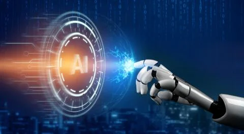 Futuristic robot artificial intelligence concept. 스톡 사진