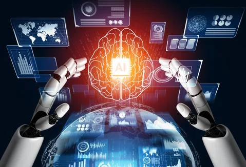 Futuristic robot artificial intelligence concept. 写真素材